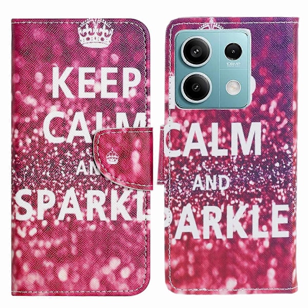 Telefoncover til Xiaomi Redmi Note 13 5G PU Læder Krydset Tekstur Wallet Cover Multicolor Keep Calm and Sparkle