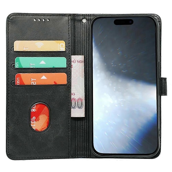 Fodral till iPhone 16 Plus, kalvtexturerat läder, ställ, bokstil, telefonskal Multicolor Style A