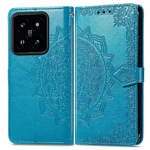 Til Xiaomi 14T Pro Etui Mandala Præget Design Læder Wallet Telefon Cover - Grå Multicolor Blue