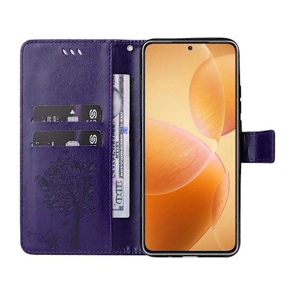 KT Imprinting Flower Series-3 Fodral för Xiaomi 14T Pro Katt Träd Mönster Flip Läder Telefonskydd Multicolor Style I