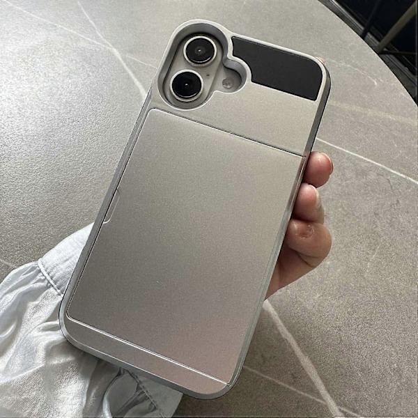 iPhone 16 -kotelo liukuvalla korttipaikalla PC+TPU puhelimen takakuori - Harmaa Multicolor Silver
