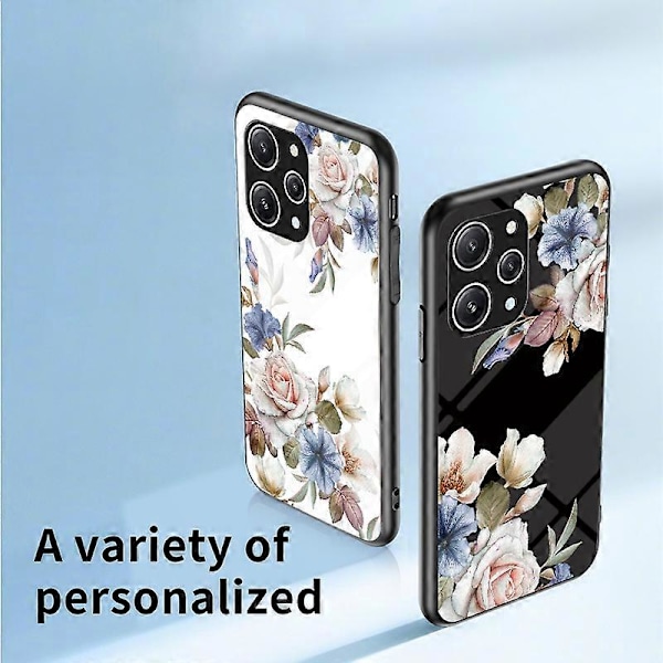 Blommönstrad Ringstativ Fodral för Xiaomi Redmi 12 4G Härdat Glas+PC+TPU Telefonskal Multicolor Style A