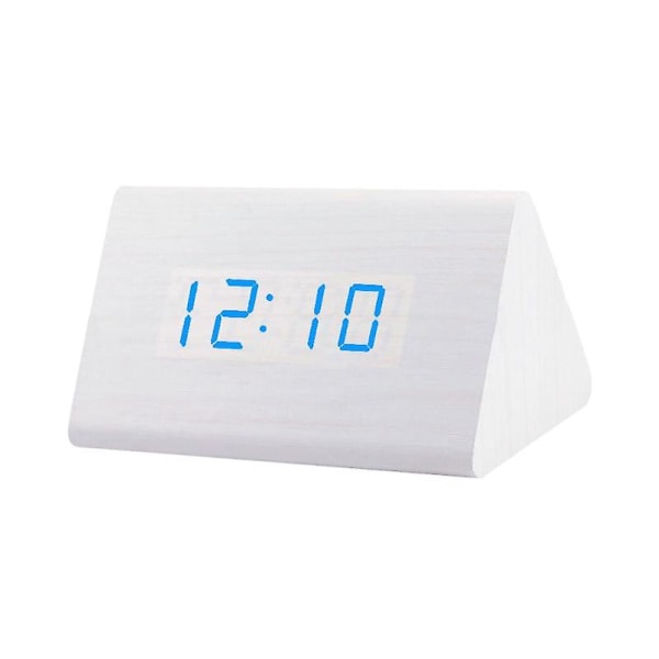 Digitalt Træ USB LED Natlys Vækkeur Termometer Display Ur Whitewood Blue