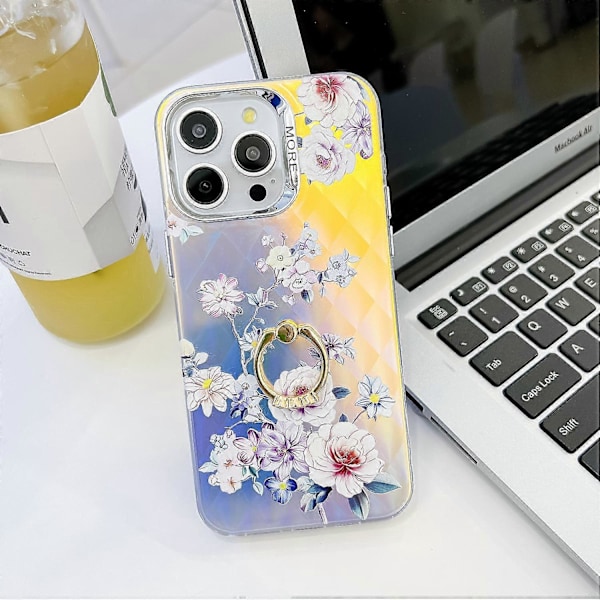 iPhone 15 Pro Max -kotelo, kukkakuvioinen lasertekstuuri, puhelimen takakansi rengaspidikkeellä Multicolor Style R