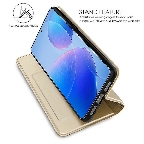 Til Xiaomi Poco M7 Pro 5G Etui PU Læder Telefon Cover med Kortholder Stand Magnetisk Lukning Multicolor Gold