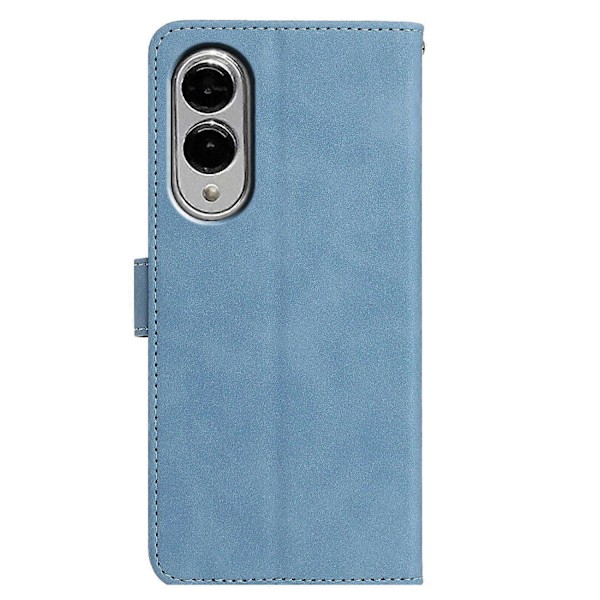 Til Samsung Galaxy S25 Edge Etui Sommerfugl Blomst Præget PU Læderpung Stand Telefon Cover Multicolor Sky Blue
