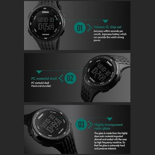 Skmei 1219 miesten monitoiminen elektroninen kello - Tyylikäs sininen Skmei 1219 miesten monitoiminen elektroninen kello Black