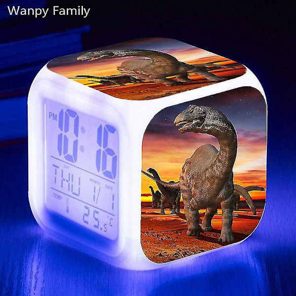 Tyrannosaurus Dinosaurie Väckarklocka 7 färgbyte Multifunktions väckningstimer Barnrum Lysande elektronisk watch Present till barn Clear
