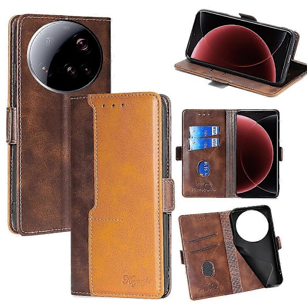 Til Xiaomi 15 Ultra Etui Kontrastfarve Tegnebog Læder Telefoncover Multicolor Dark Brown + Gold