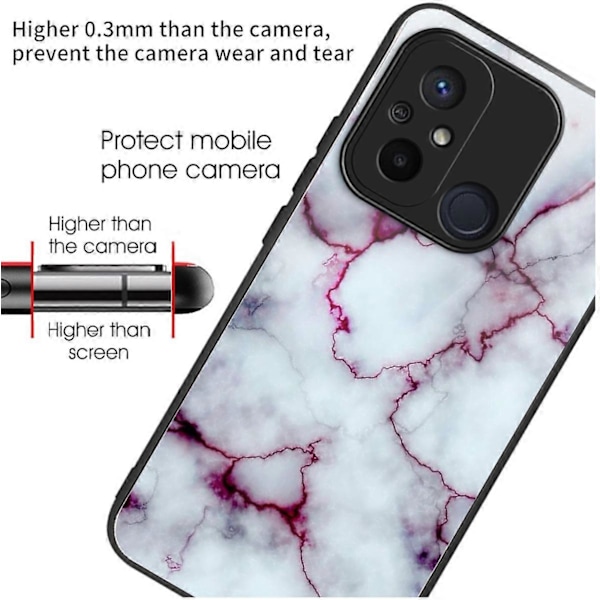 Telefoncover til Xiaomi Redmi 12C 4G, resistent TPU+hærdet glas, mønsterdesign Multicolor Purple Marble
