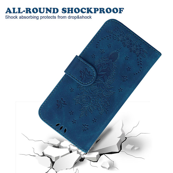 Til Samsung Galaxy S23 Fe Stødsikkert Wallet Case Rose Præget Læder Stand Telefon Cover Blue