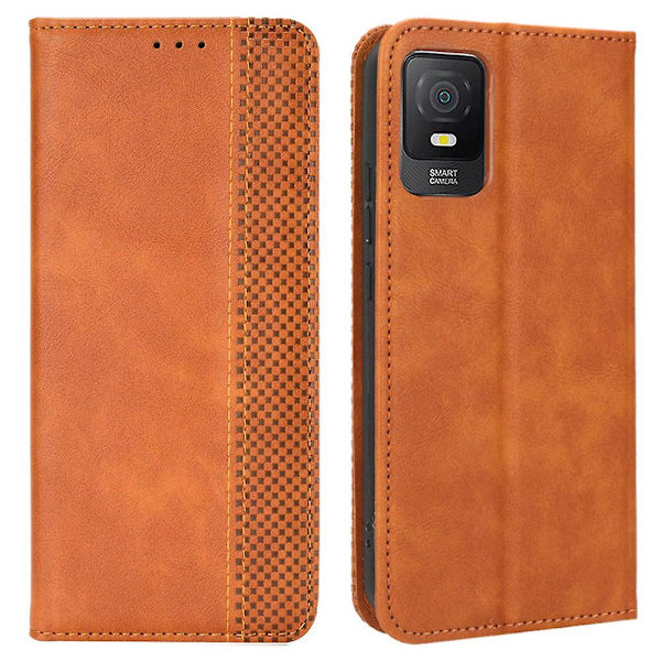 För Tcl 403 Retro cover Magnetisk Pu-läderställ Case Brown