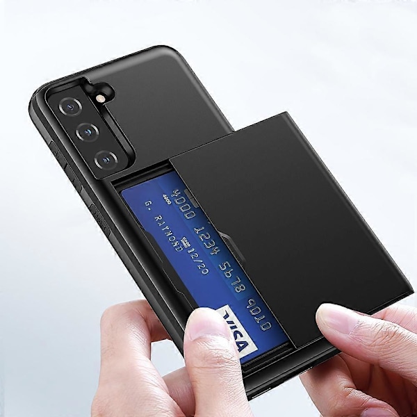 Skjutbart Korthållare Plast + TPU Hybrid Skal för Samsung Galaxy S21 FE