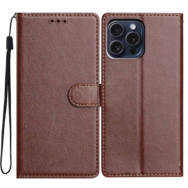 iPhone 14 Pro Max nahkainen puhelinkotelo lompakkotelineellä ja kätevällä hihnalla - Vihreä Multicolor Brown