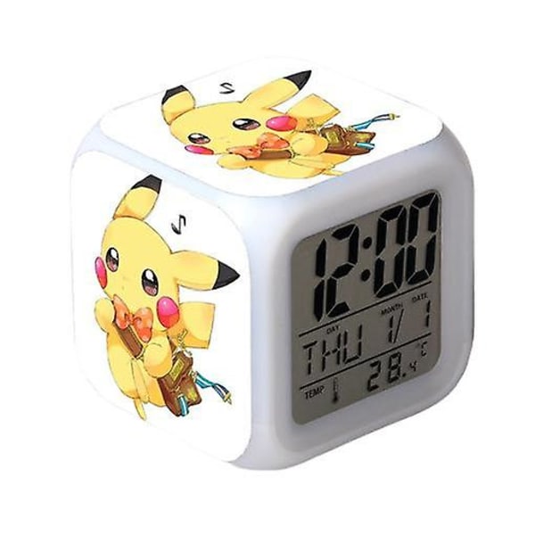 Pikachu färgglada väckarklocka Led fyrkantig klocka Digital väckarklocka med tid, temperatur, alarm, datum