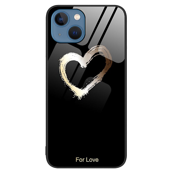 Til Iphone 15 Plus Mønsterprintet Telefon Bagside Cover Hærdet Glas+pc+tpu Hybrid Skal For Love Black