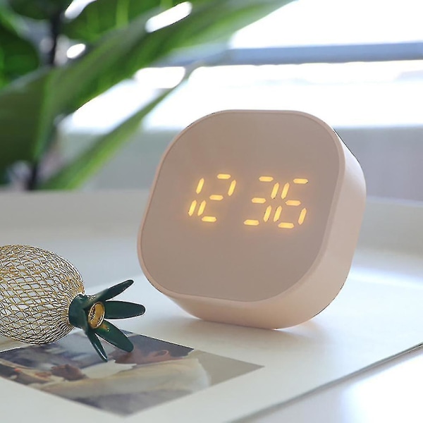 Neliönmuotoinen pieni herätyskello valaiseva mykkä LED monitoiminen digitaalinen kello valo A Pink