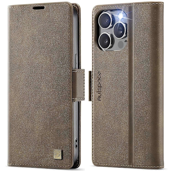 iPhone 15 Pro Max -kotelo AUTSPACE A11 RFID-suojattu retro nahkainen puhelinlompakkokotelo - Musta Multicolor Brown