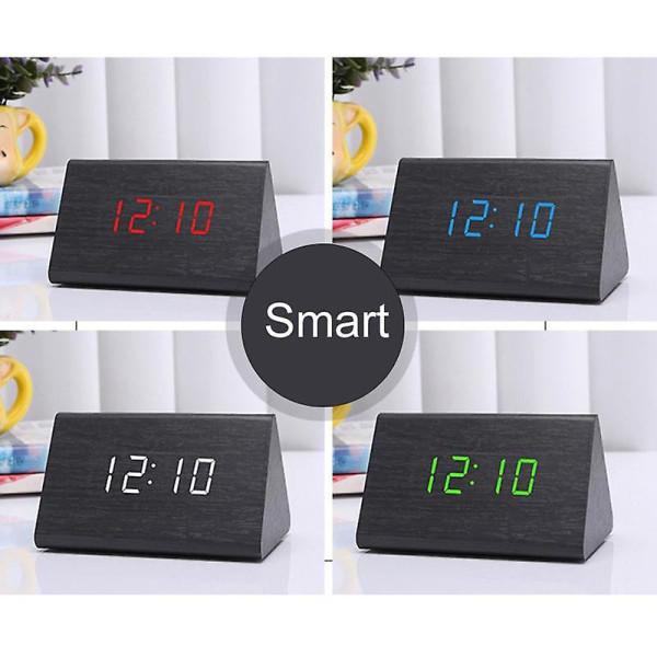 Digitalt Træ USB LED Natlys Vækkeur Termometer Display Ur Whitewood Red