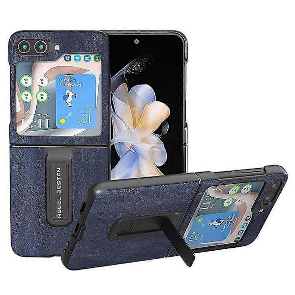 För Samsung Galaxy Z Flip5 5G Mobilskal med Kohudstruktur PU Läderbelagd PC Ställ Multicolor Style D