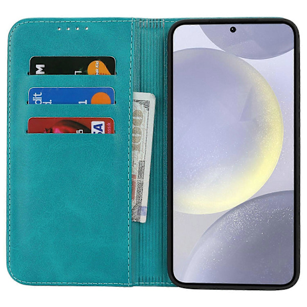 Til Samsung Galaxy S25 Etui PU Læder Kalvepræget Magnetisk Lukning Smartphone Cover - Mørkebrun Multicolor Sky Blue