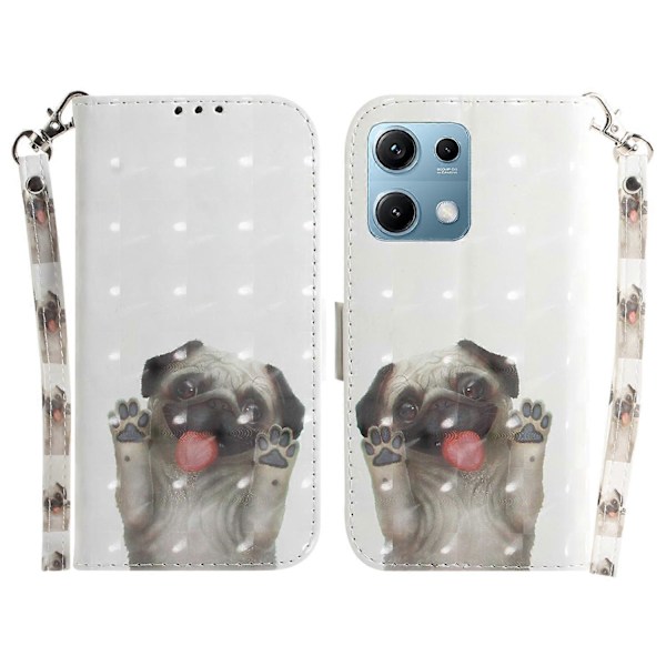 Til Xiaomi Redmi Note 14S 4G Etui Mønstertryk Læder Wallet Telefon Cover med Håndledsrem Multicolor Pug