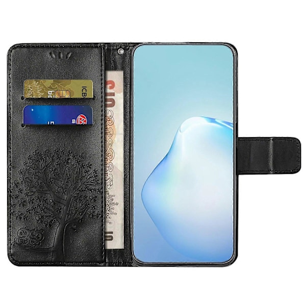 Til Samsung Galaxy A15 5G Etui Ugle Træ Præget Læder Flip Telefon Cover med Pung Multicolor Style F