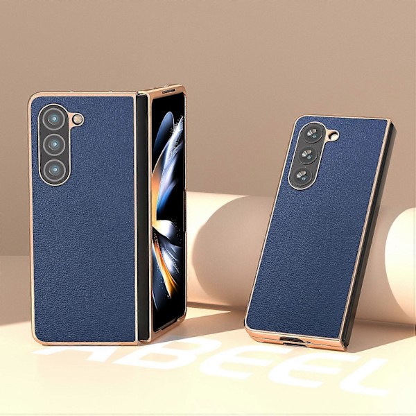 Elektropläterat skal i äkta koläder + PC-telefonfodral för Samsung Galaxy Z Fold5 5G Multicolor Style D