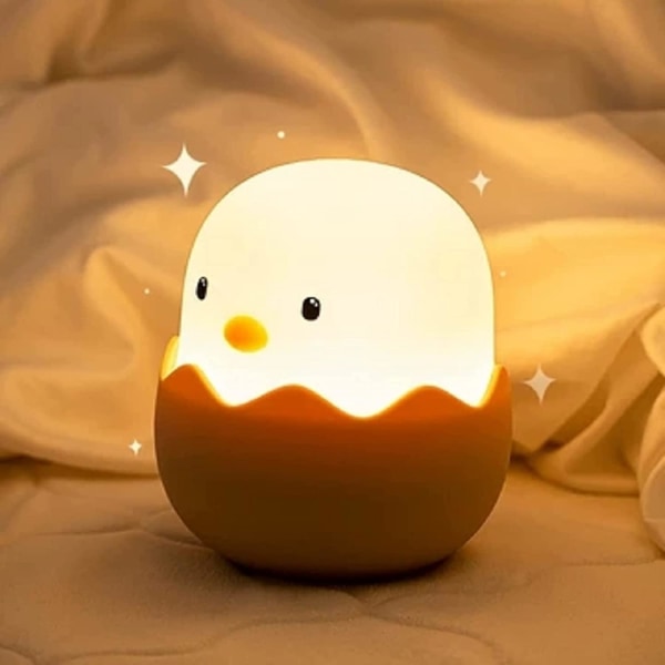 Liangnv äggnattlampa för baby , mjuk Kawaii liten kycklingbordslampa med uppladdningsbar och dimbar, silikonpeksensor Födelsedagspresentidé