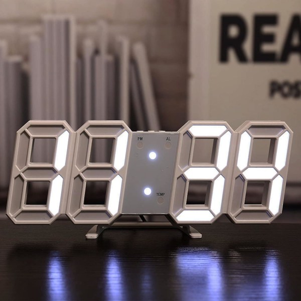 Digitalt Vægur LED Vægur Timer Hvid Ramme med Temperatur til Minimalistisk Hjem Stue Soveværelse Kontor (Hvid)