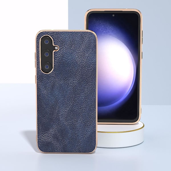 För Samsung Galaxy S23 Fe Kohud Texture Phone case Pu Läderbelagd Pc+tpu Cover Blue