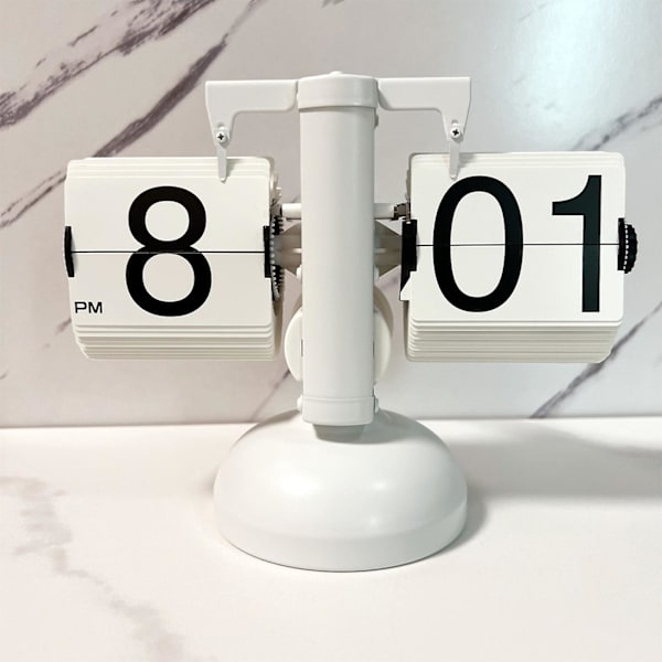 Automatisk flip digital klocka 24 timmars bord rostfritt stål Enkelfot Vänd sida för hem sovrum Vardagsrum Kontor Skrivbord Dekoration Present White