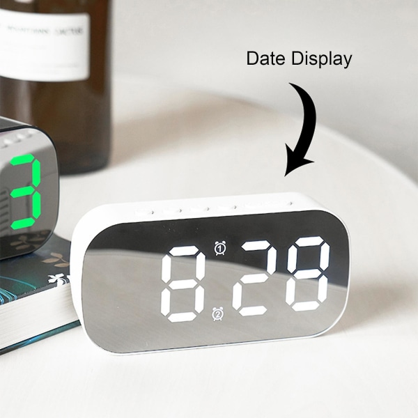 Digitalt Vækkeur Spejl Led Justerbar Lysstyrke Dobbelte Alarmer USB Opladning Soveværelse Minimalistisk Ur (Gratis Fragt) White Light White