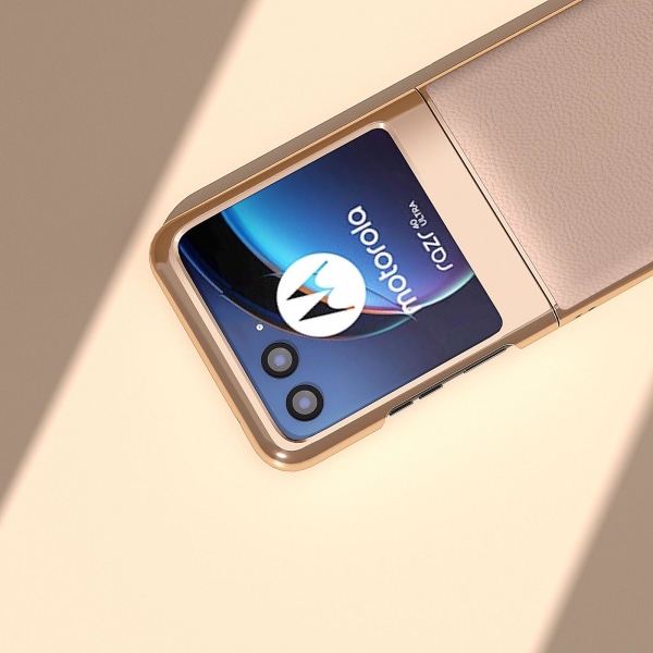 Äkta koläder + Pc Litchi case för Motorola Razr 40 Ultra 5g, nanogalvaniserat cover Rose Gold