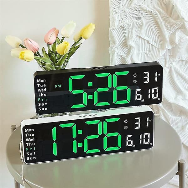Digital väggklocka med fjärrkontroll - Temperatur Datum Week Display - Timer och Countdown Bordklocka - Dubbla larm