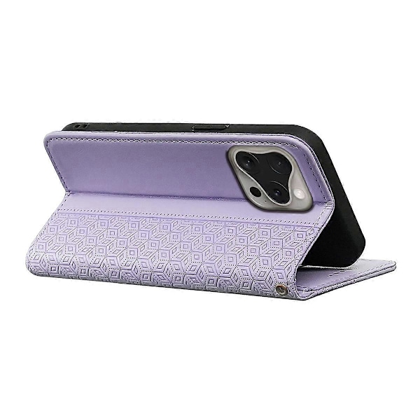 Plånboksfodral för iPhone 16 Pro Max Stark Magnetisk Rutmönstrad Präglad Läder Flip Cover Multicolor Purple