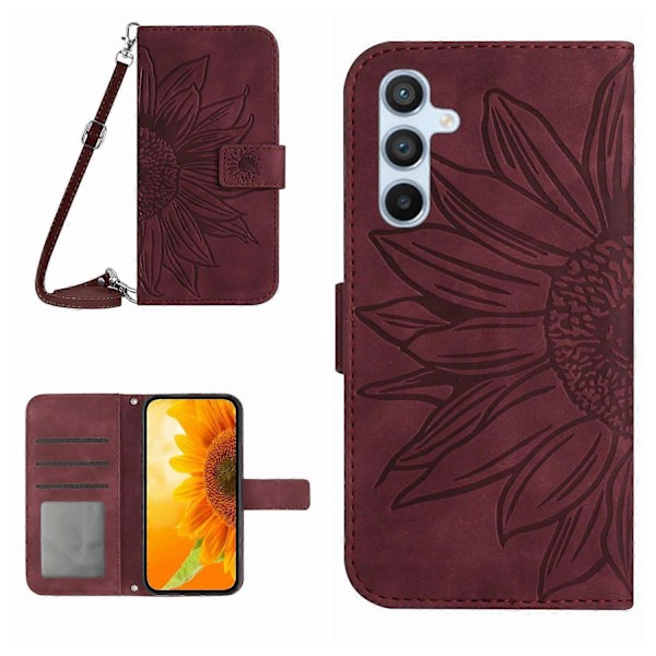 Crossbody telefoncover i PU-læder med solsikkedesign og stativ til Samsung Galaxy A35 5G Multicolor Style E