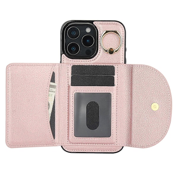 Til iPhone 16 Pro Etui RFID Blokerende Tegnebog Støtteben Læder+TPU Telefon Cover Multicolor Style C
