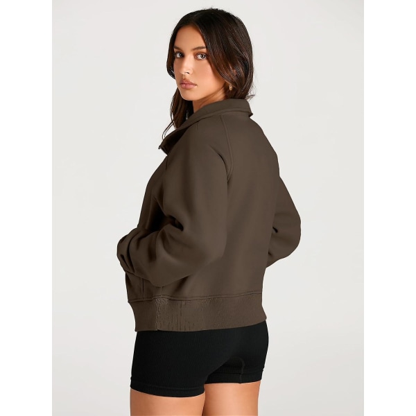 Damtröjor Halv dragkedja Cropped Pullover Fleece Quarter Zipper Huvtröjor Höstkläder Kläder Tumhål Coffee X-Small