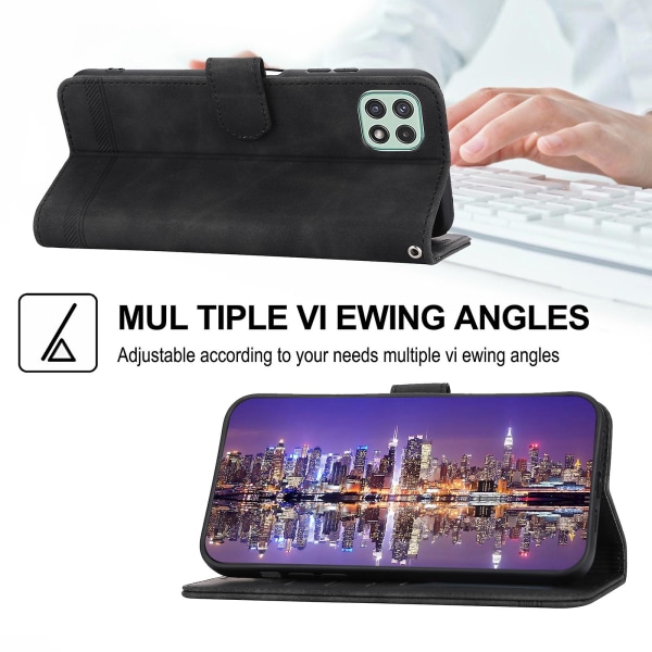 Dierfeng Df-03 Stand Phone case För Samsung Galaxy A22 5g (eu-version), Linjer Imprinted Pu-läder cover Black