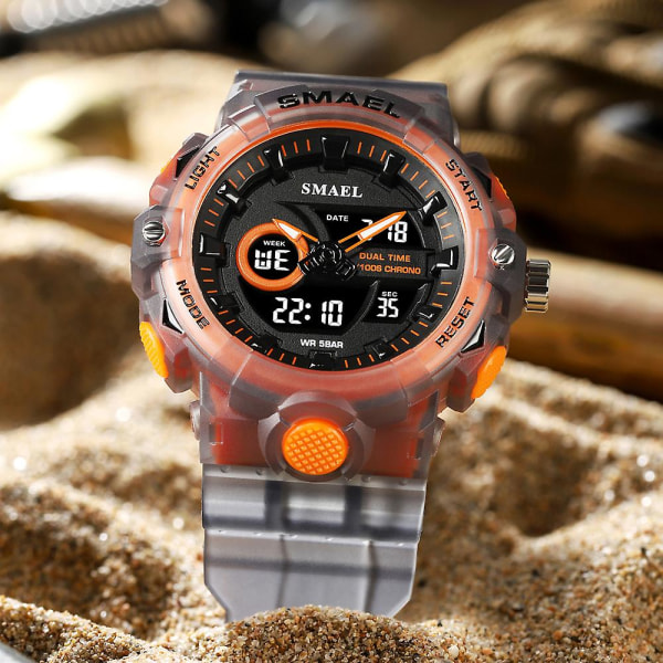 Smael Mode Sportarmbandsur För män Militär Armé Dual Display Quartz Armbandsur Led Elektronisk Klocka Man Stoppur Red