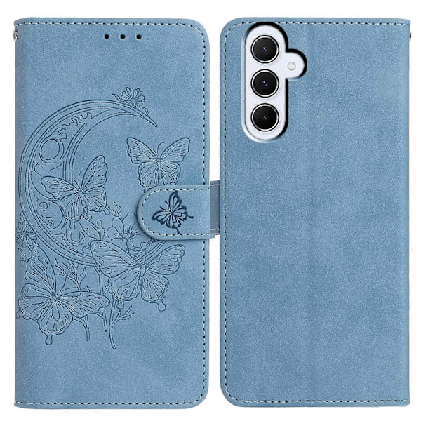 Samsung Galaxy A55 5G -kotelo, perhoskukka-kuvioitu PU-nahkainen lompakkokotelo jalustalla Multicolor Sky Blue