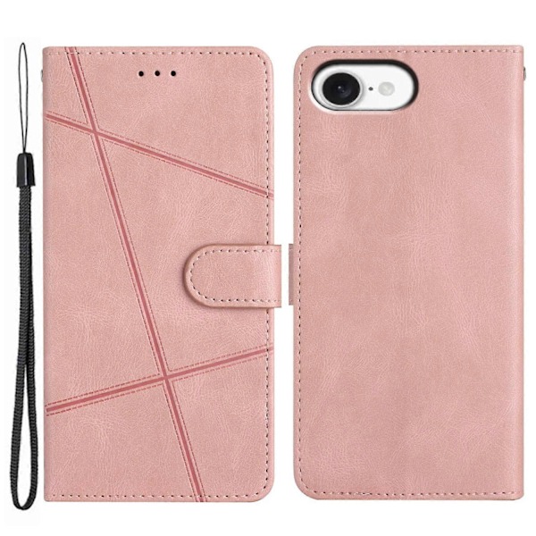 For iPhone 16e Wallet Case Line Præget Hud-Touch Læder Flip Telefon Cover Multicolor Rose Gold