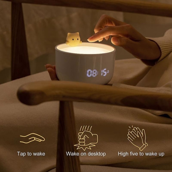 217 Väckarklocka Multifunktionell högprecision Touch Sensing Söt Tekopp Cat Digital Väckarklocka Des Pink