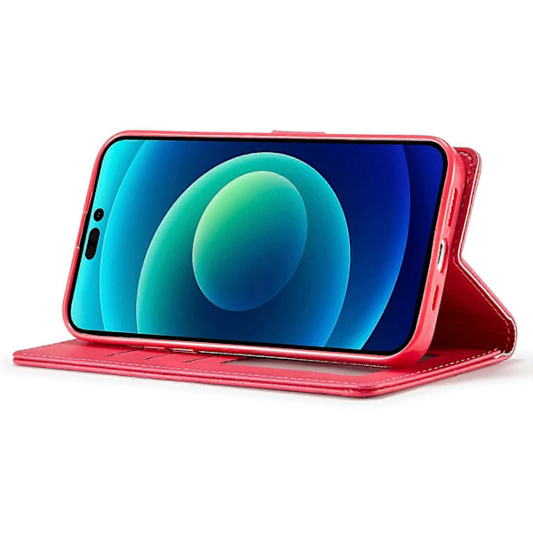 LC.IMEEKE Plånboksfodral för iPhone 15 Pro, Fullständigt Skydd PU Läder Kalvtextur Ställ Flipfodral Multicolor Style E