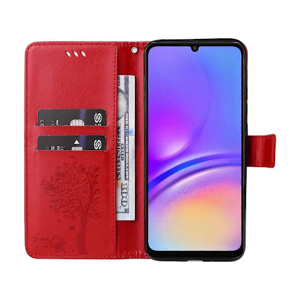 KT Imprinting Flower Series-3 til Samsung Galaxy A06 Etui Katte Træ Mønster Flip Læder Telefon Cover Multicolor Style G