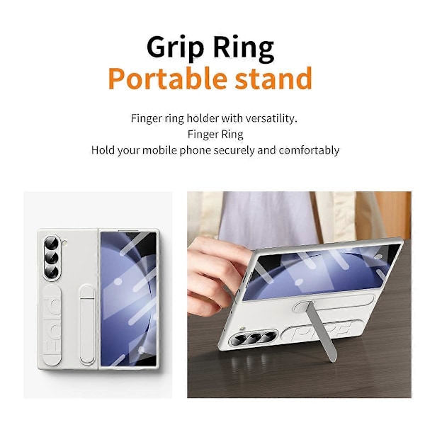 Skal med Stöd, Armband och Härdat Glas för Samsung Galaxy Z Fold5 5G - Grå Multicolor White