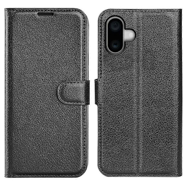 Læder telefoncover med pung og litchi-tekstur til iPhone 16 Multicolor Style H