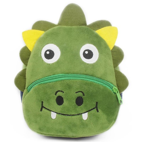 Barnryggsäck för pojkar, liten söt 3d-djur dagisryggsäck Mjuk plysch dinosaurie baby skolväska Grön
