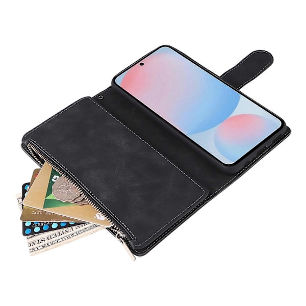 Til Samsung Galaxy A56 5G Etui Lynlås Pung Flere Kortpladser Læder Telefon Cover Multicolor Black